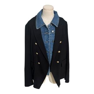 JOIE Black Blazer Denim Jacket Layer Gold Buttons Work Business Casual size XL
